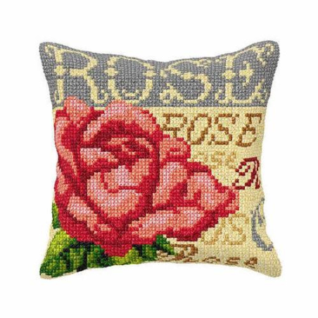 COUSSIN PT DE CROIX EN KIT 40 X 40 CM - L'IMPORTANT C'EST LA ROSE