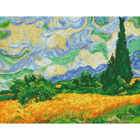 KIT BRODERIE DIAMANT - CHAMP DE BLE AVEC CYPRES - VAN GOGH