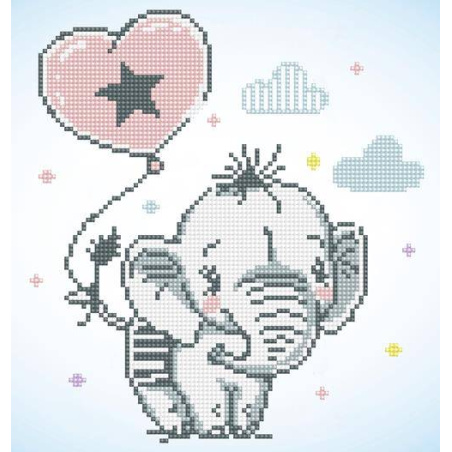 KIT BRODERIE DIAMANT - PETIT ELEPHANT AU BALLON