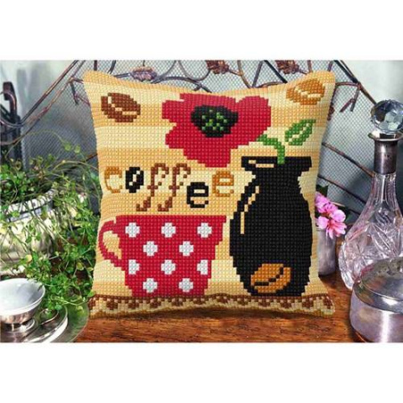 COUSSIN PT DE CROIX EN KIT 40 X 40 CM - LE CAFÉ