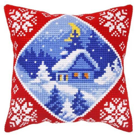 COUSSIN PT DE CROIX EN KIT 40 X 40 CM - CHALET BLEU