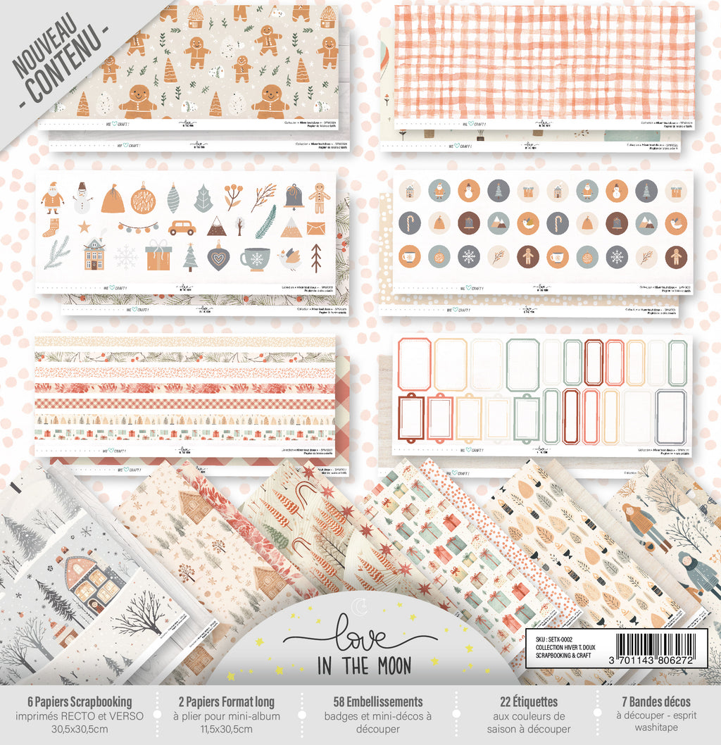 Set Papiers Scrapbooking - Hiver tout doux - Love in the Moon