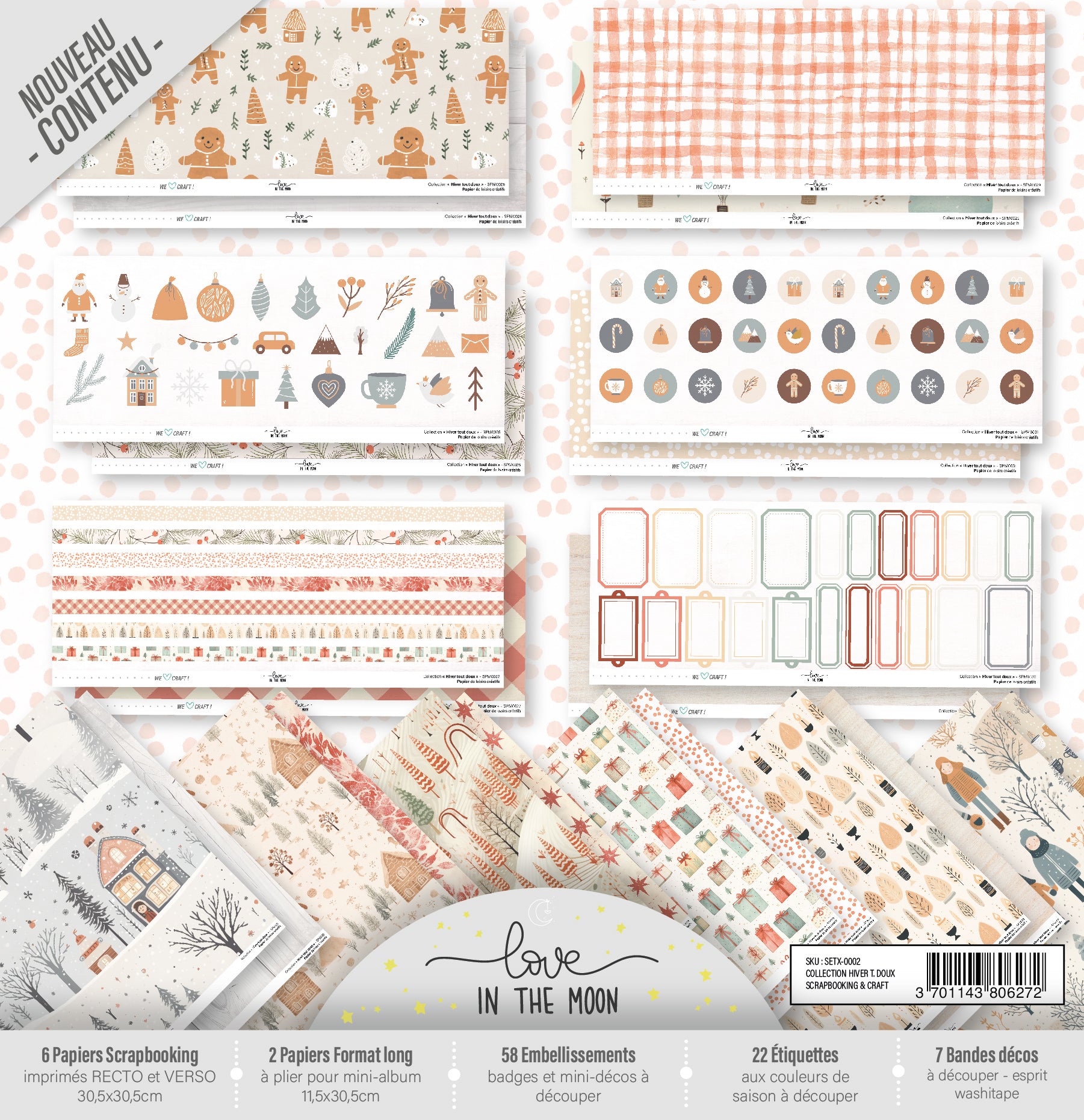 Set Papiers Scrapbooking - Hiver tout doux - Love in the Moon