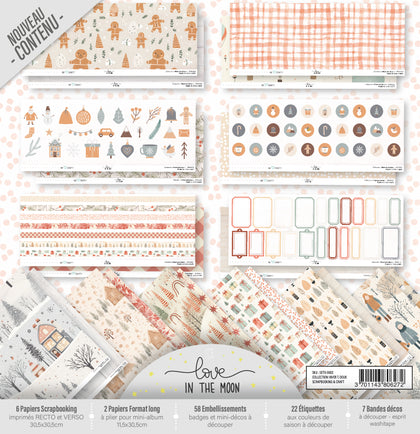 Set Papiers Scrapbooking - Hiver tout doux - Love in the Moon
