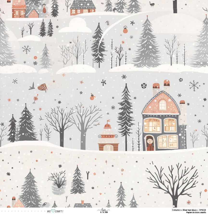 Set Papiers Scrapbooking - Hiver tout doux - Love in the Moon