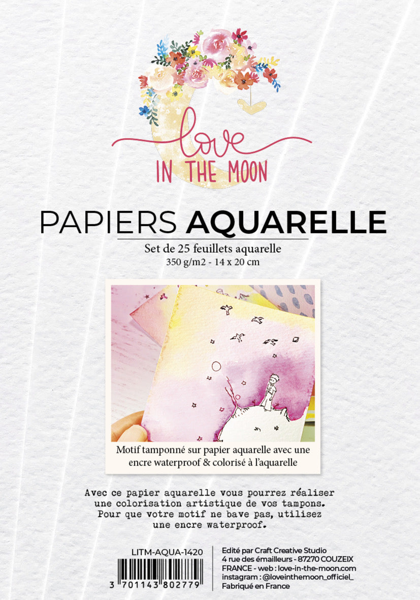 Set de 25 papiers aquarelle 300g Love In The Moon