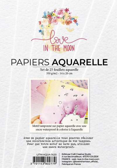 Set de 25 papiers aquarelle 300g Love In The Moon