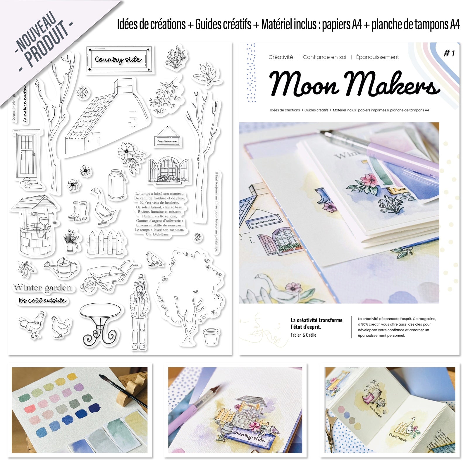Idées de créations + Guides créatifs + Matériel inclus : papiers A4 + planche de tampons A4