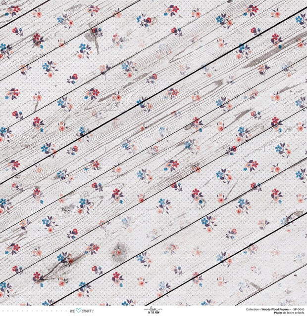 Set 12 papiers Woody Wood Flowers - 6 papiers 30,5x31,5 cm + 6 papiers 12x30,5cm