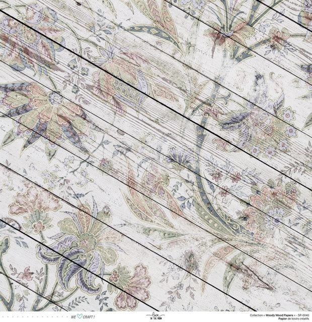 Set 12 papiers Woody Wood Flowers - 6 papiers 30,5x31,5 cm + 6 papiers 12x30,5cm