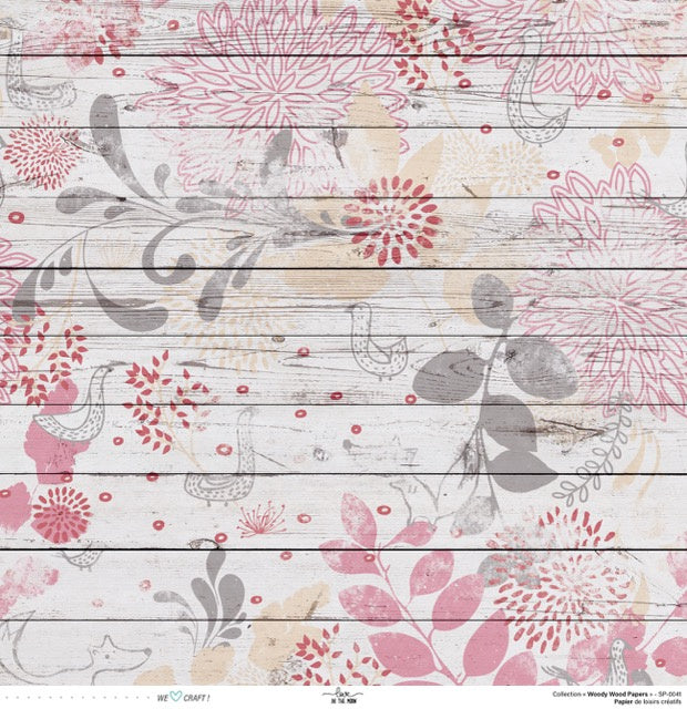 Set 12 papiers Woody Wood Flowers - 6 papiers 30,5x31,5 cm + 6 papiers 12x30,5cm