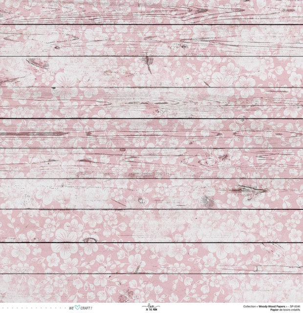 Set 12 papiers Woody Wood Flowers - 6 papiers 30,5x31,5 cm + 6 papiers 12x30,5cm