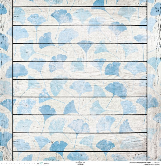 Set 12 papiers Woody Wood Flowers - 6 papiers 30,5x31,5 cm + 6 papiers 12x30,5cm