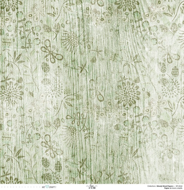 Set 12 papiers Woody Wood Flowers - 6 papiers 30,5x31,5 cm + 6 papiers 12x30,5cm