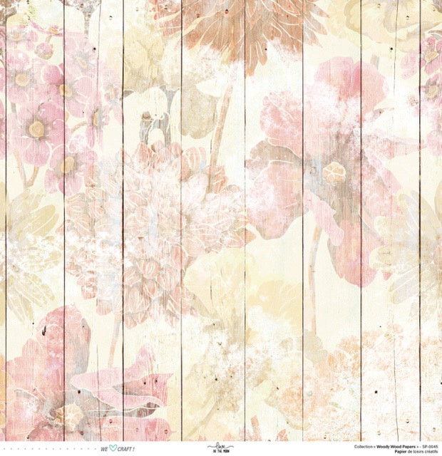 Set 12 papiers Woody Wood Flowers - 6 papiers 30,5x31,5 cm + 6 papiers 12x30,5cm