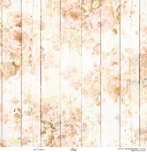 Set 12 papiers Woody Wood Flowers - 6 papiers 30,5x31,5 cm + 6 papiers 12x30,5cm