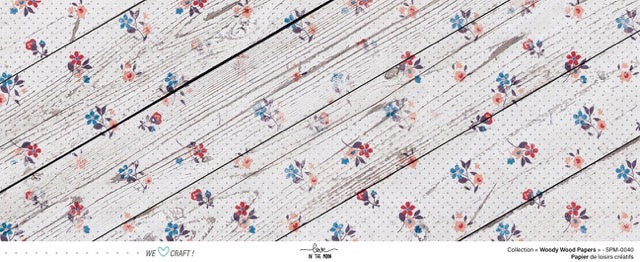 Set 12 papiers Woody Wood Flowers - 6 papiers 30,5x31,5 cm + 6 papiers 12x30,5cm