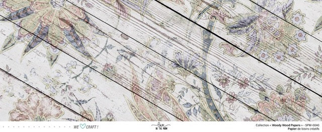 Set 12 papiers Woody Wood Flowers - 6 papiers 30,5x31,5 cm + 6 papiers 12x30,5cm