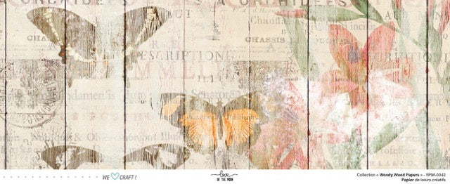 Set 12 papiers Woody Wood Flowers - 6 papiers 30,5x31,5 cm + 6 papiers 12x30,5cm