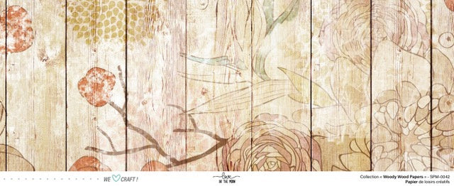 Set 12 papiers Woody Wood Flowers - 6 papiers 30,5x31,5 cm + 6 papiers 12x30,5cm