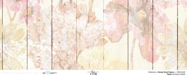 Set 12 papiers Woody Wood Flowers - 6 papiers 30,5x31,5 cm + 6 papiers 12x30,5cm