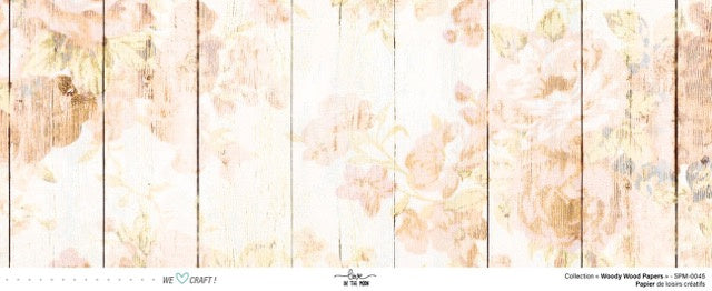 Set 12 papiers Woody Wood Flowers - 6 papiers 30,5x31,5 cm + 6 papiers 12x30,5cm
