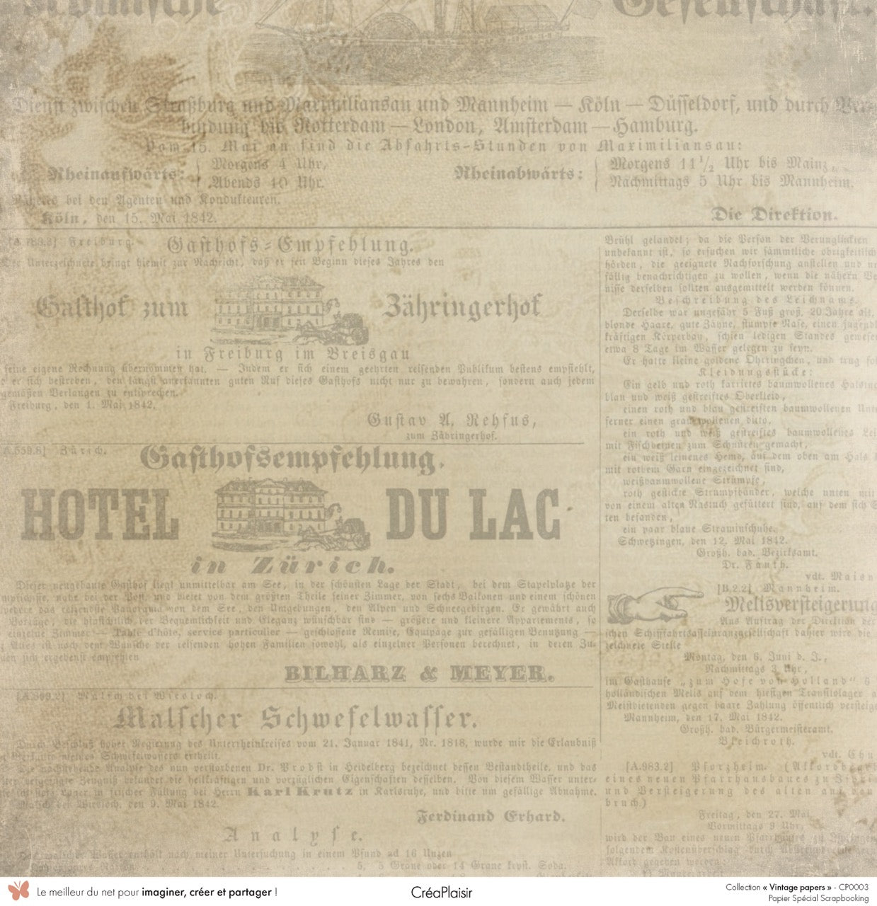 Set papiers Vintage Papers - 6 papiers 30,5x31,5 cm + 6 papiers 12x30,5cm