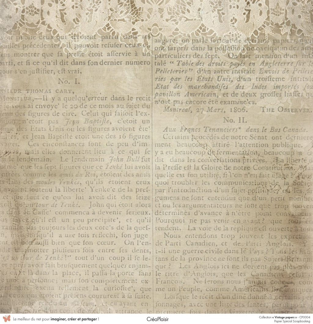 Set papiers Vintage Papers - 6 papiers 30,5x31,5 cm + 6 papiers 12x30,5cm