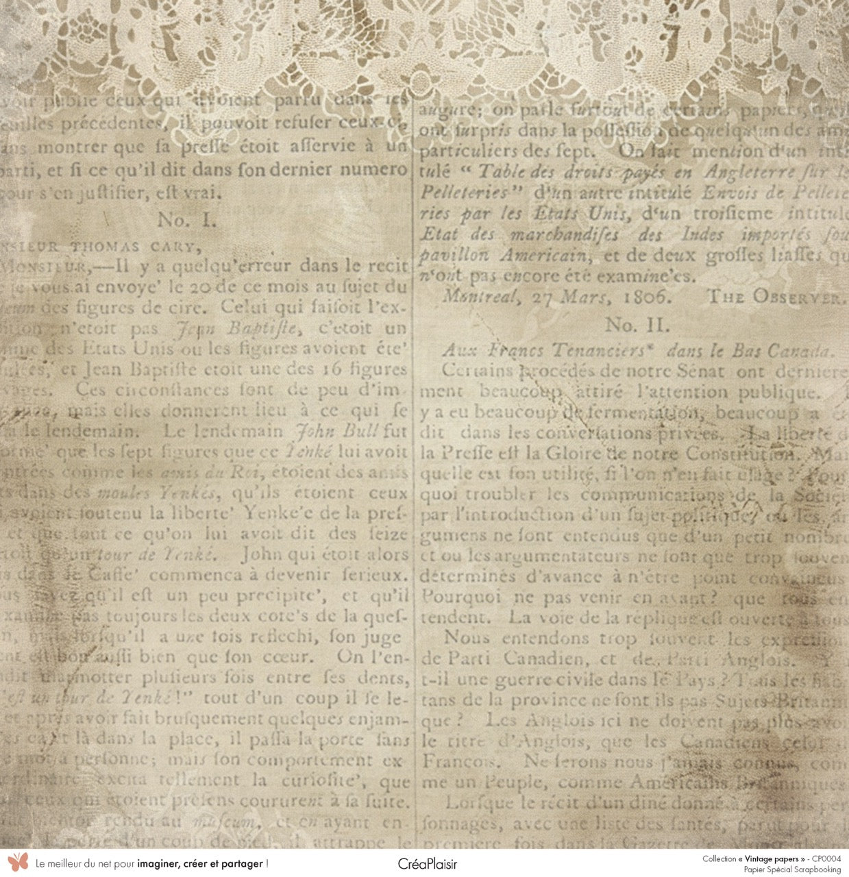 Set papiers Vintage Papers - 6 papiers 30,5x31,5 cm + 6 papiers 12x30,5cm