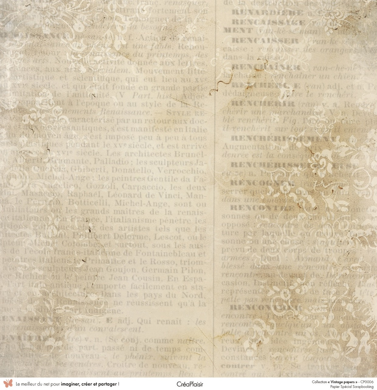 Set papiers Vintage Papers - 6 papiers 30,5x31,5 cm + 6 papiers 12x30,5cm