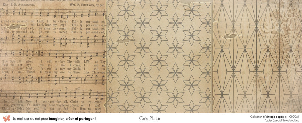 Set papiers Vintage Papers - 6 papiers 30,5x31,5 cm + 6 papiers 12x30,5cm