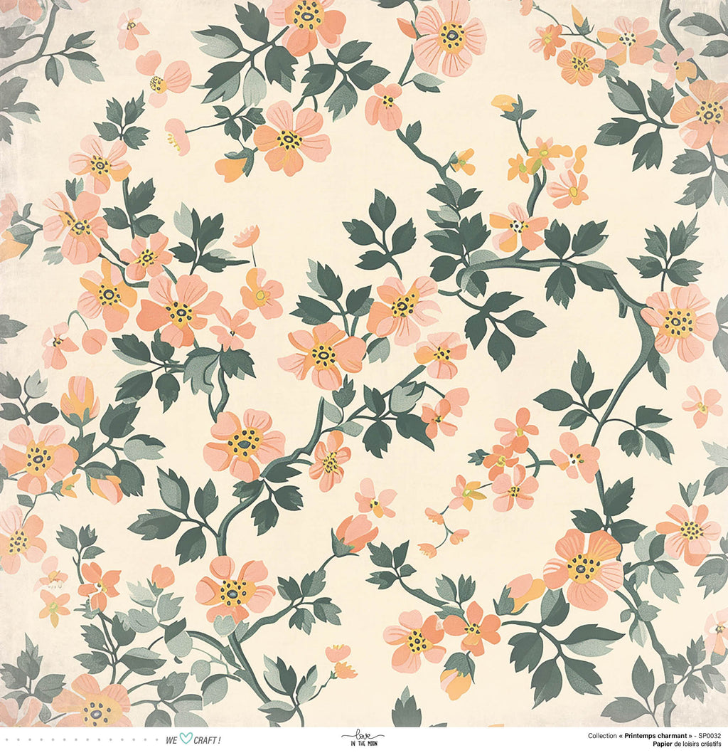 Set 12 Papiers Scrapbooking - Printemps Charmant - 6 papiers 30,5x31,5 cm + 6 papiers 12x30,5cm