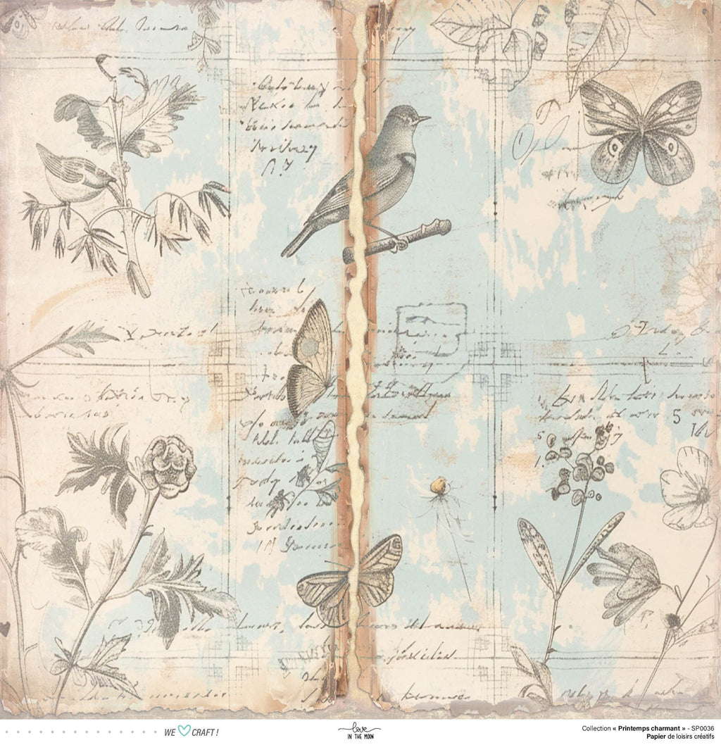 Set 12 Papiers Scrapbooking - Printemps Charmant - 6 papiers 30,5x31,5 cm + 6 papiers 12x30,5cm