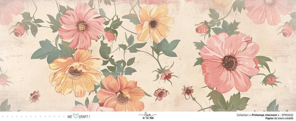 Set 12 Papiers Scrapbooking - Printemps Charmant - 6 papiers 30,5x31,5 cm + 6 papiers 12x30,5cm