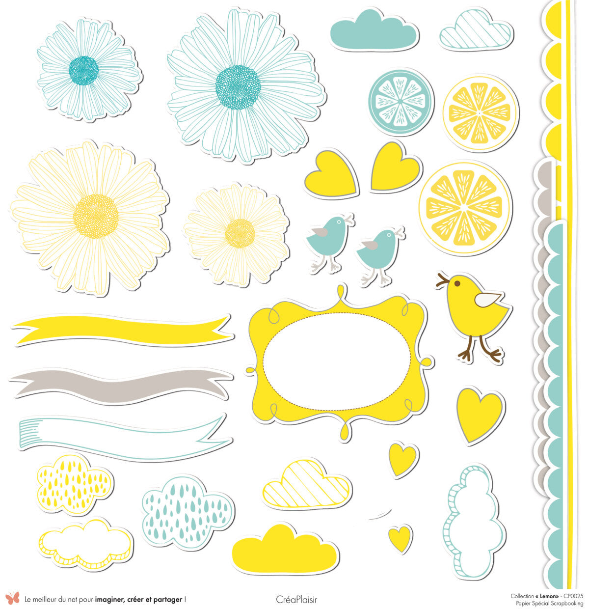 Set papiers Lemon - 6 papiers 30,5x31,5 cm + 6 papiers 12x30,5cm