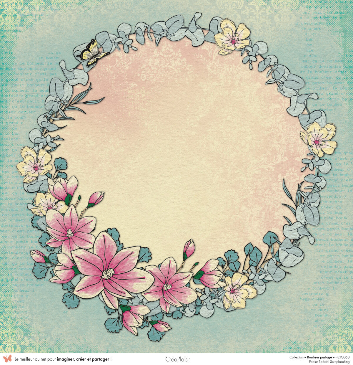 Set papiers Bonheur Partagé - 6 papiers 30,5x31,5 cm + 6 papiers 12x30,5cm