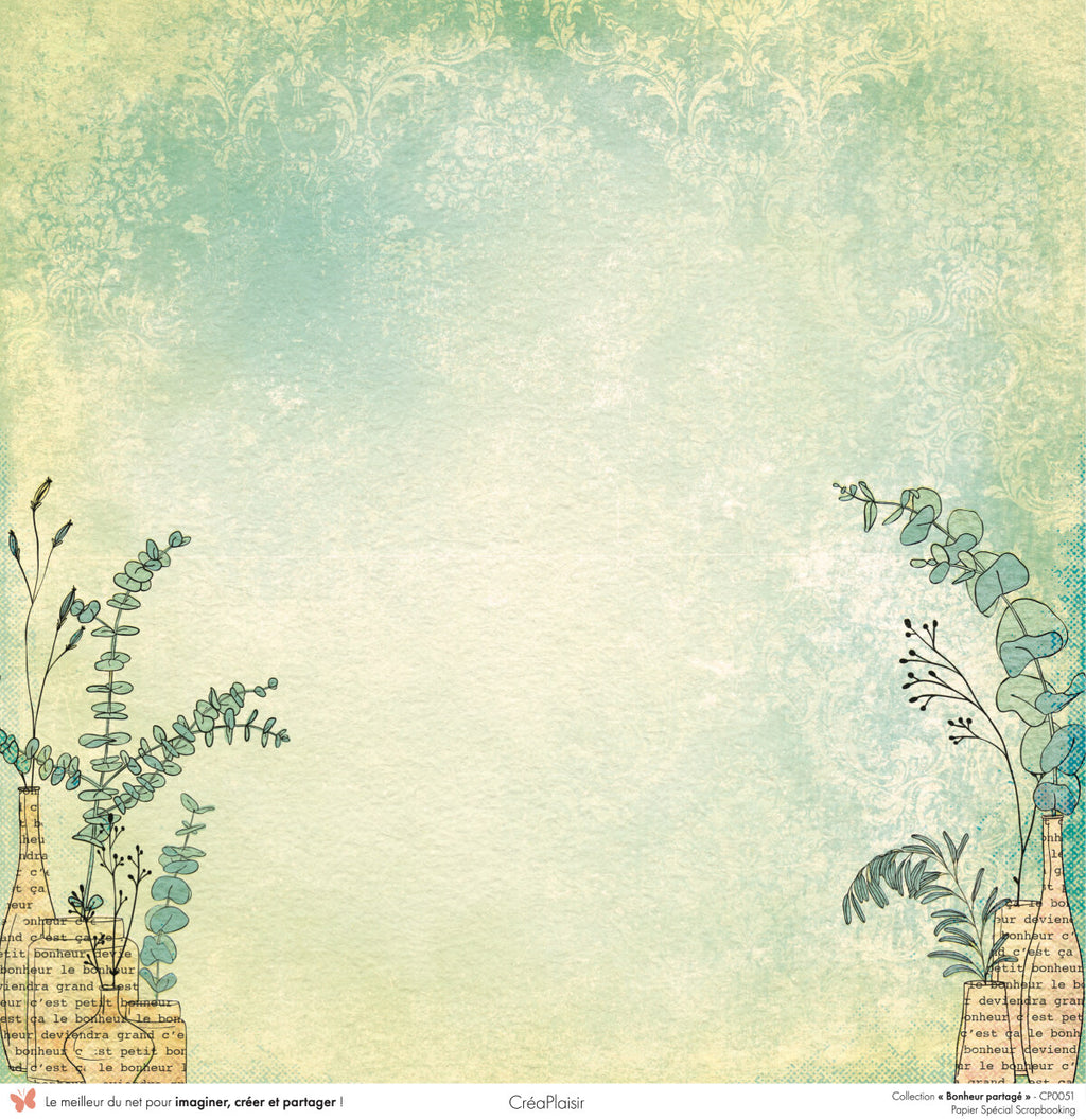 Set 12 papiers Bonheur Partagé - 6 papiers 30,5x31,5 cm + 6 papiers 12x30,5cm