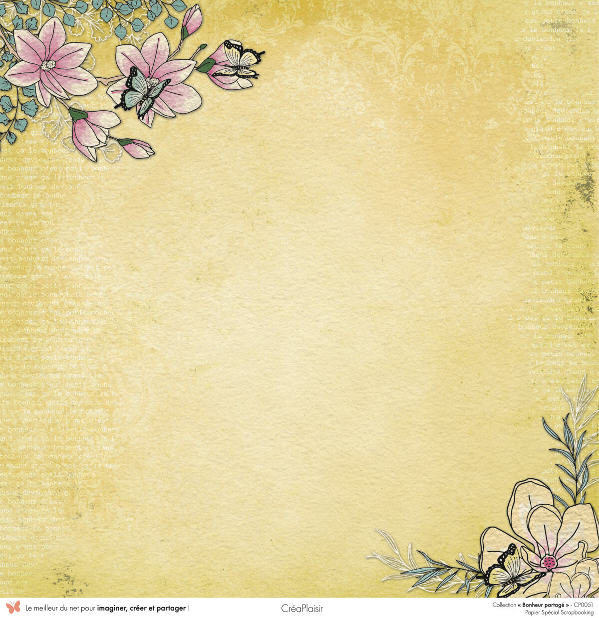 Set 12 papiers Bonheur Partagé - 6 papiers 30,5x31,5 cm + 6 papiers 12x30,5cm