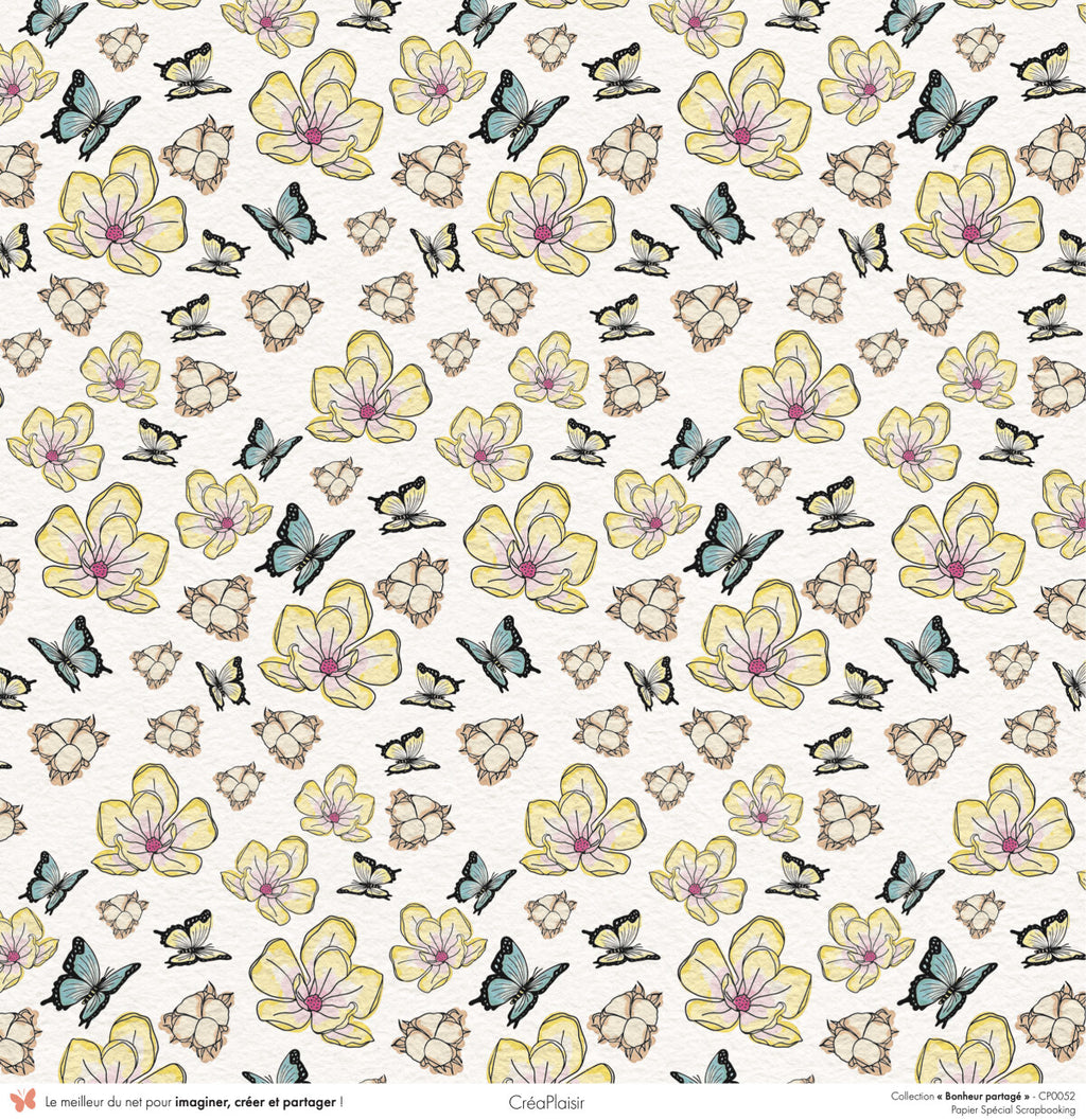 Set 12 papiers Bonheur Partagé - 6 papiers 30,5x31,5 cm + 6 papiers 12x30,5cm