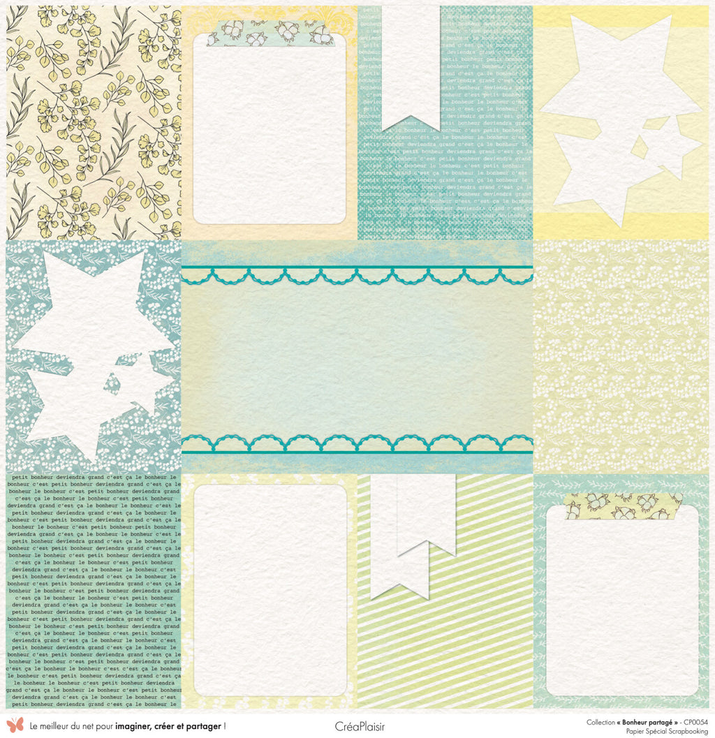 Set 12 papiers Bonheur Partagé - 6 papiers 30,5x31,5 cm + 6 papiers 12x30,5cm