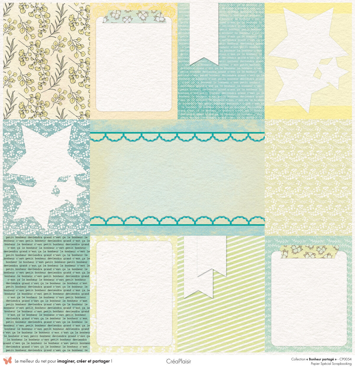 Set 12 papiers Bonheur Partagé - 6 papiers 30,5x31,5 cm + 6 papiers 12x30,5cm
