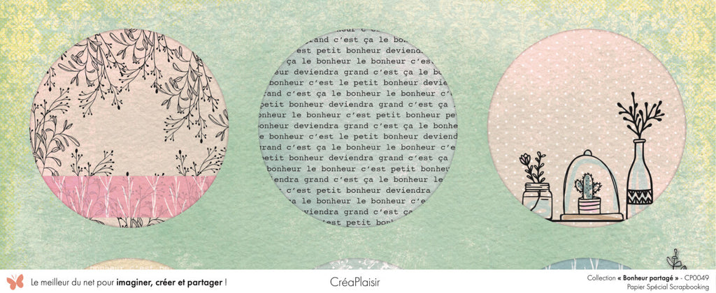 Set 12 papiers Bonheur Partagé - 6 papiers 30,5x31,5 cm + 6 papiers 12x30,5cm