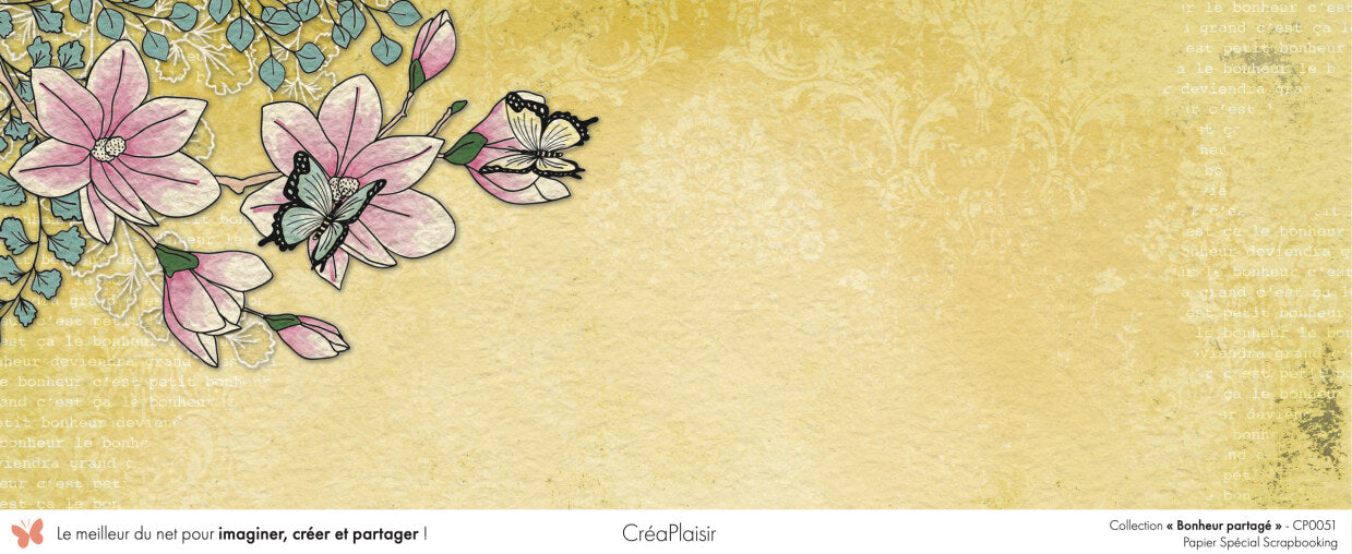 Set 12 papiers Bonheur Partagé - 6 papiers 30,5x31,5 cm + 6 papiers 12x30,5cm