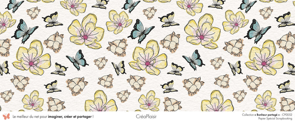 Set 12 papiers Bonheur Partagé - 6 papiers 30,5x31,5 cm + 6 papiers 12x30,5cm