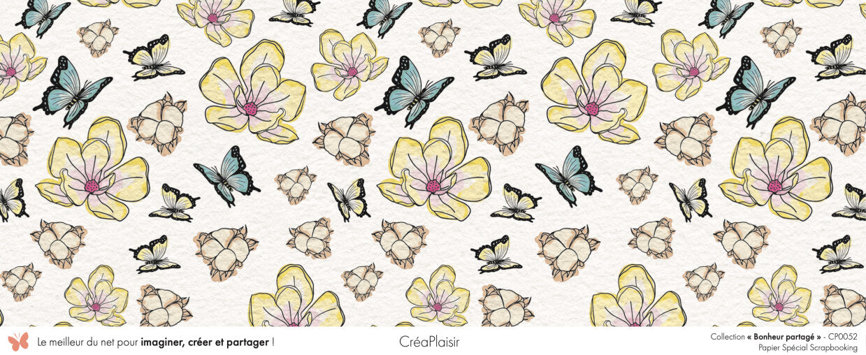 Set 12 papiers Bonheur Partagé - 6 papiers 30,5x31,5 cm + 6 papiers 12x30,5cm