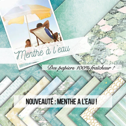 Set papiers Menthe à l'eau - 6 papiers 30,5x31,5 cm + 6 papiers 12x30,5cm