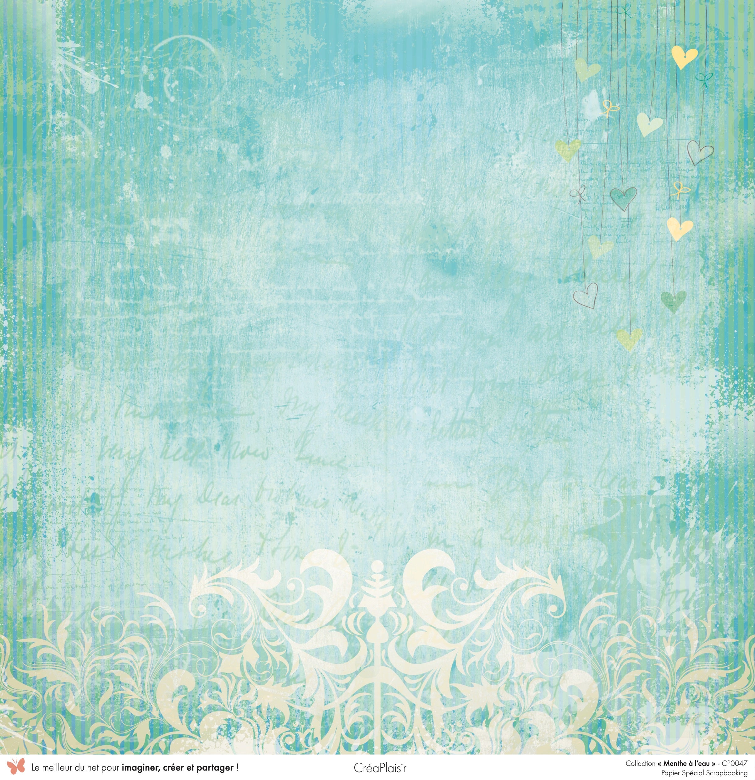 Set papiers Menthe à l'eau - 6 papiers 30,5x31,5 cm + 6 papiers 12x30,5cm