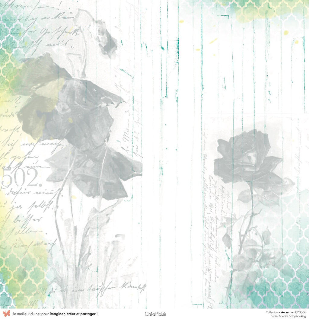 Set papiers Au vert - 12 papiers : 6 papiers 30,5x31,5 cm + 6 papiers 12x30,5cm