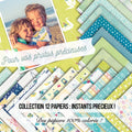 Set 12 papiers Instants précieux - 12 papiers : 6 papiers 30,5x31,5 cm + 6 papiers 12x30,5cm