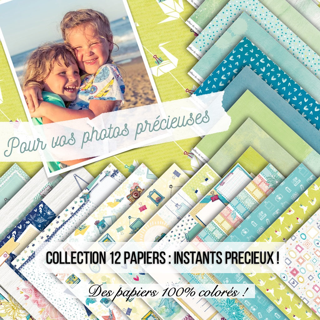Set 12 papiers Instants précieux - 12 papiers : 6 papiers 30,5x31,5 cm + 6 papiers 12x30,5cm